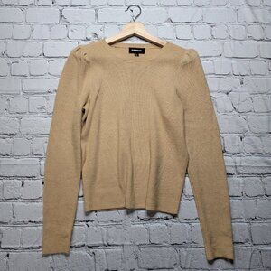 Express Soft Tan Puff Shoulder Ribbed Knit Sweater Size XS